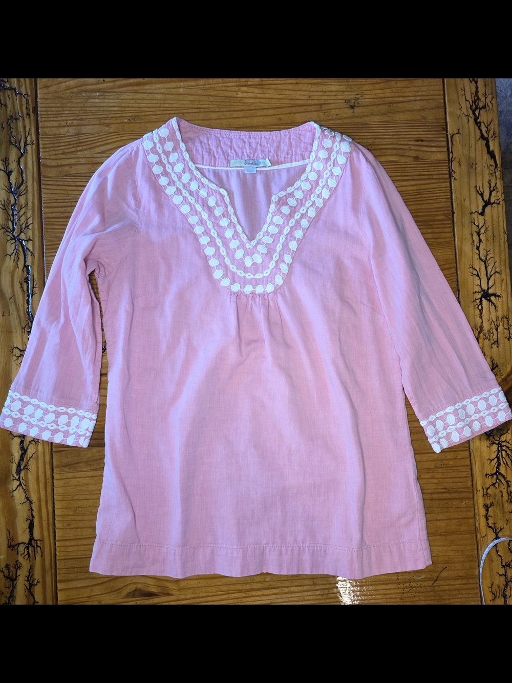 Boden Pink Embroidered V-Neck Tunic
